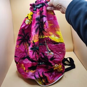 Jamaica Drawstring Backpack Pink Tropical Sunset Palm Tree Souvenir Bag OS